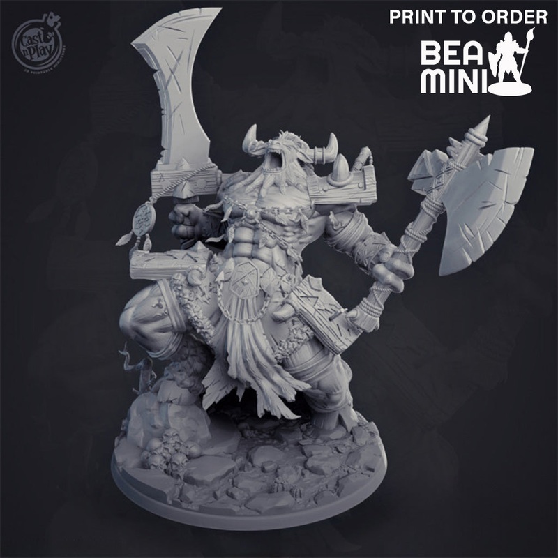 Dohnul – Minotaur Barbarian | BeaMini Print to Order Miniatures