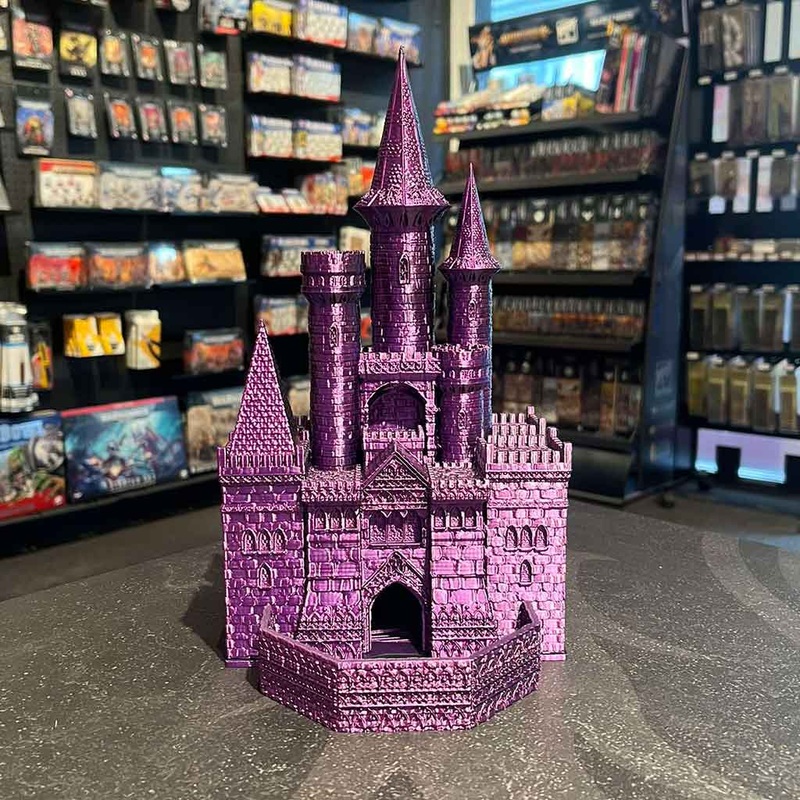 3D Printed Dice Tower – Paladin Castle (Black/Purple)