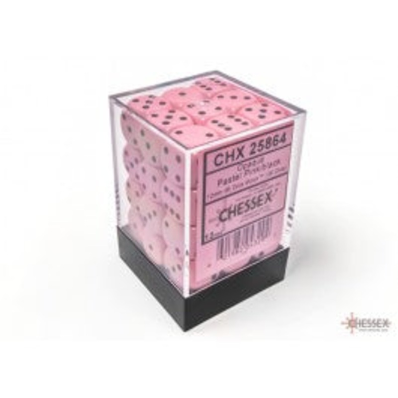 Chessex: 12MM D6 Opaque Pastel Pink/Black (36)