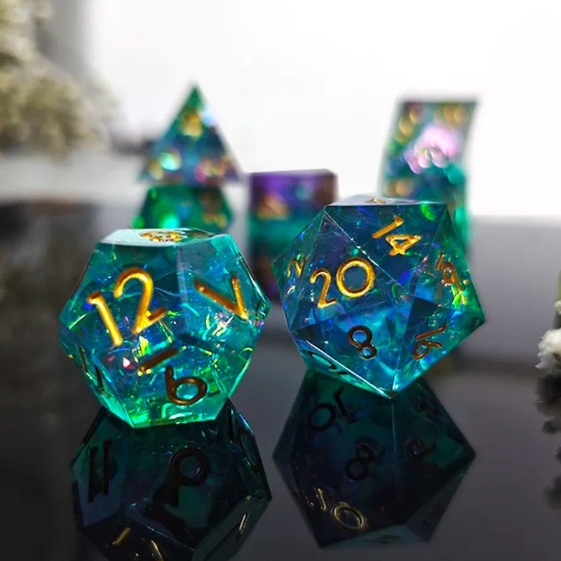 Frozen Fractals – Handcrafted Sharp Edge Dice Set & Dice Case