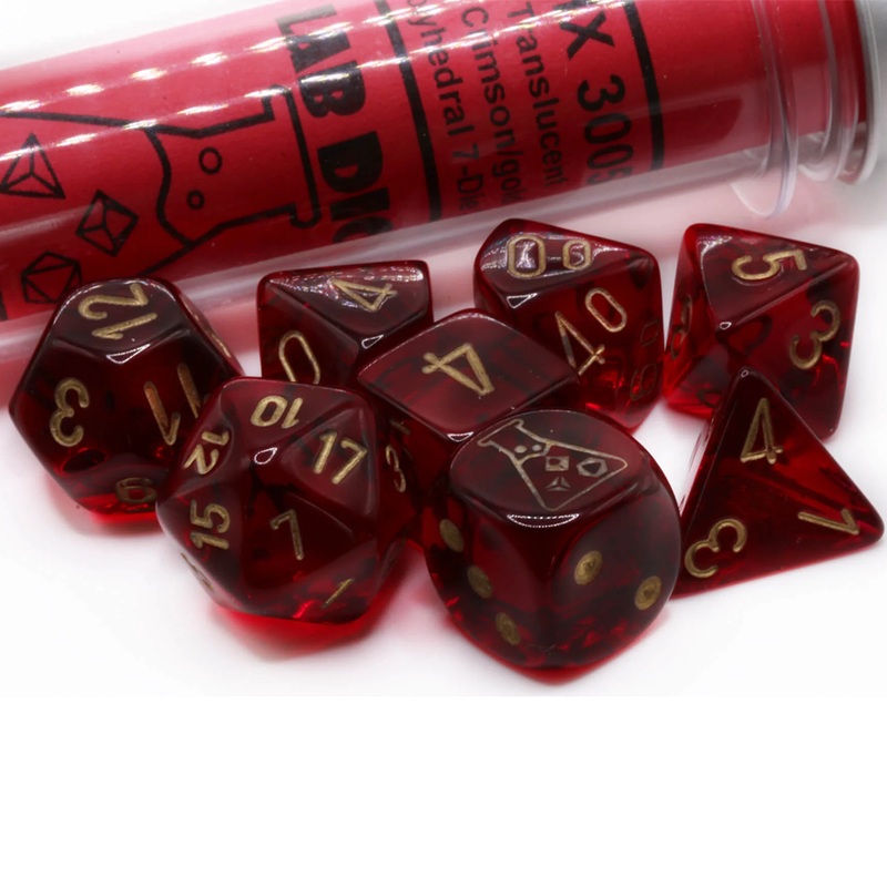 Chessex Lab Dice – Translucent Crimson/Gold 8 Piece Polyhedral Dice Set (CHX 30058)