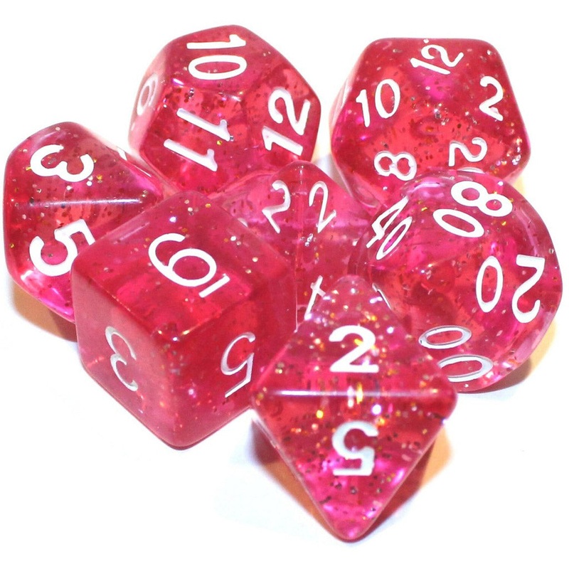 Pink Cadillac – 7 Piece Polyhedral Dice Set + Dice Bag