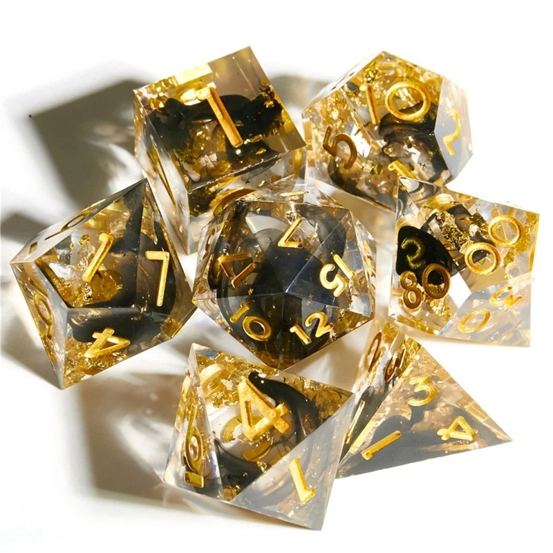Shadow Gold – Handcrafted Sharp Edge Dice Set & Dice Case