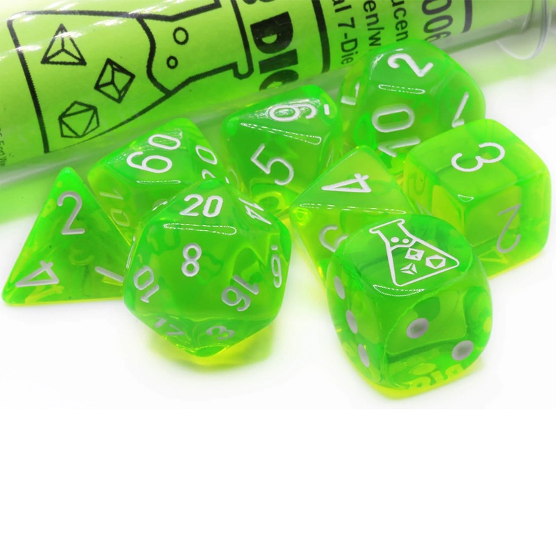Chessex Lab Dice – Rad Green/White 8 Piece Polyhedral Dice Set (CHX 30062)