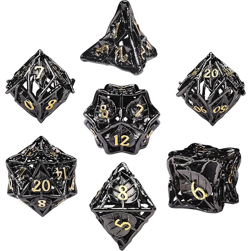 Darkened Woods – 7 Piece Hollow Metal Polyhedral Dice Set & Dice Case