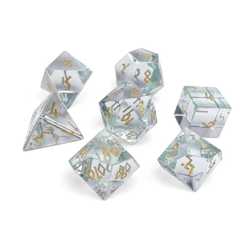 Norse Foundry 7 Die Glass RPG Dice Set: Rainbow K9 Glass (Gold Font)