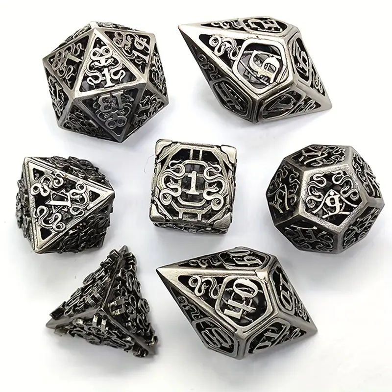 The World Serpent – 7 Piece Hollow Metal Polyhedral Dice Set & Dice Case
