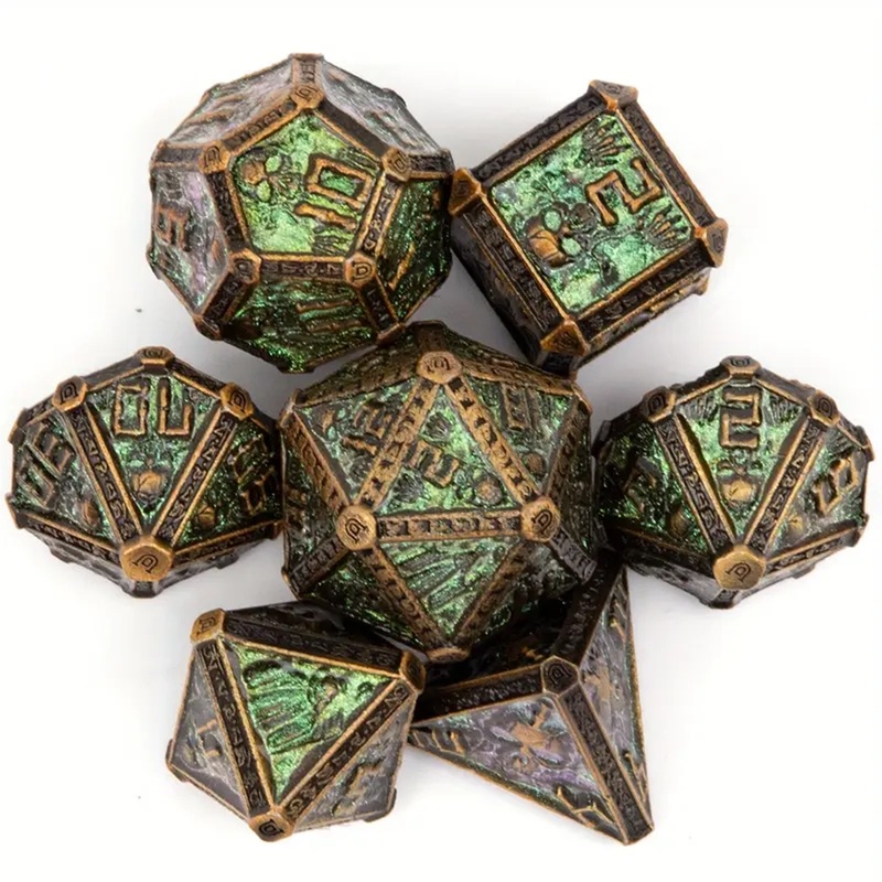 Forgotten Age – 7 Piece Metal Polyhedral Dice Set & Dice Case