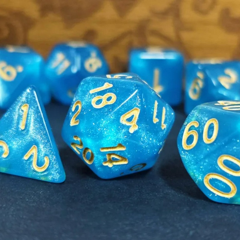 Cerulean Haze Dice – 7 Piece Polyhedral Dice Set + Dice Bag