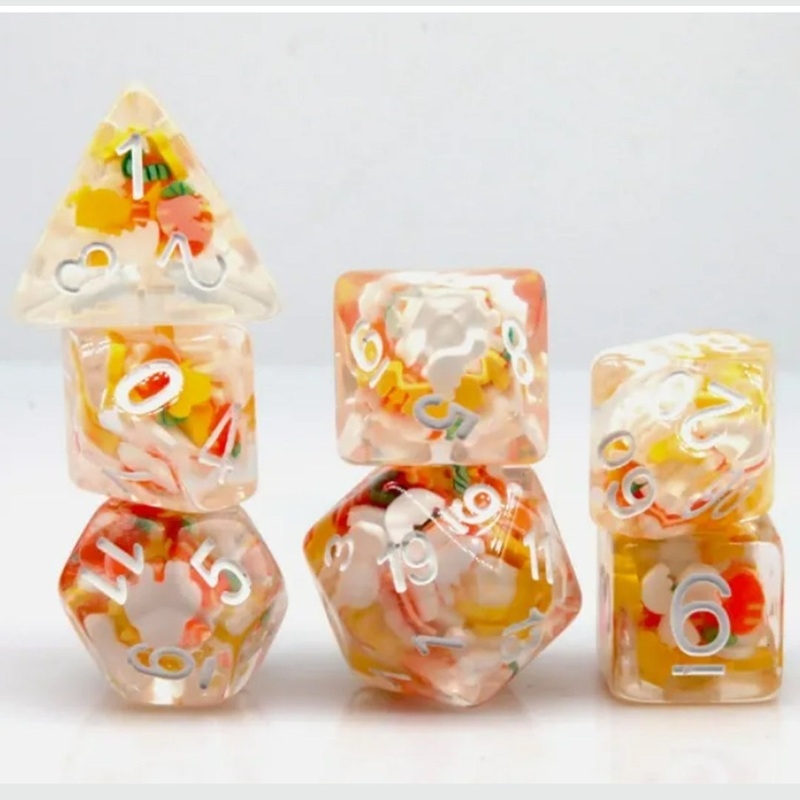 Rabbit Meets Carrots – 7 Piece Polyhedral Dice Set + Dice Bag