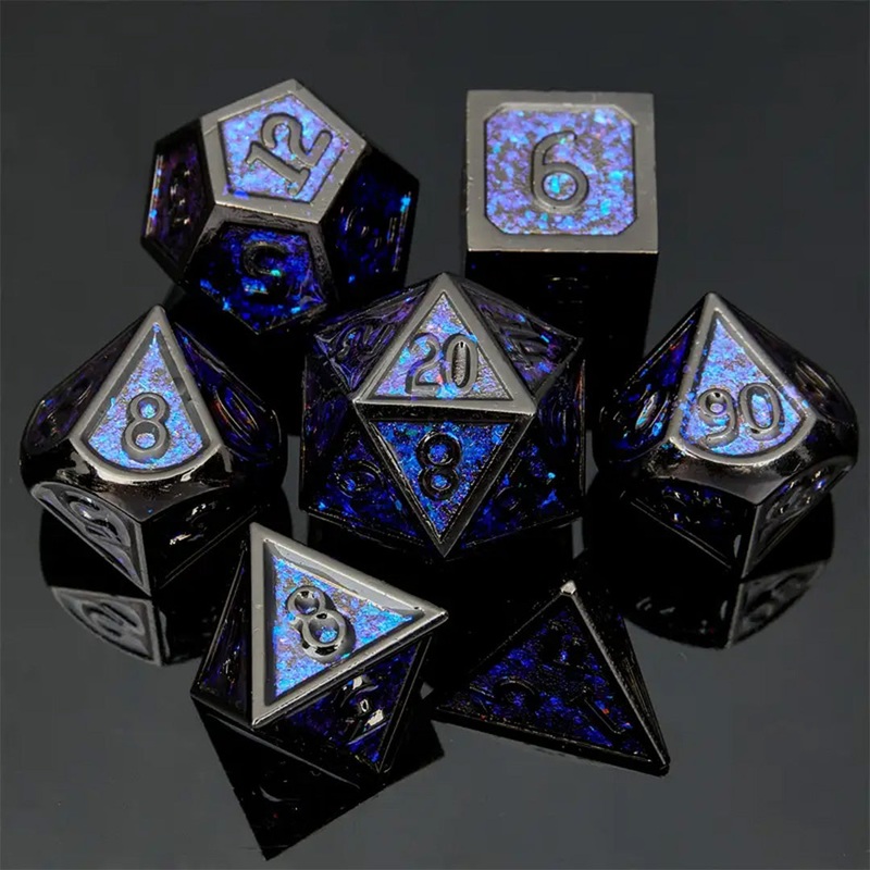 Nephilim – 7 Piece Metal Polyhedral Dice Set & Dice Case