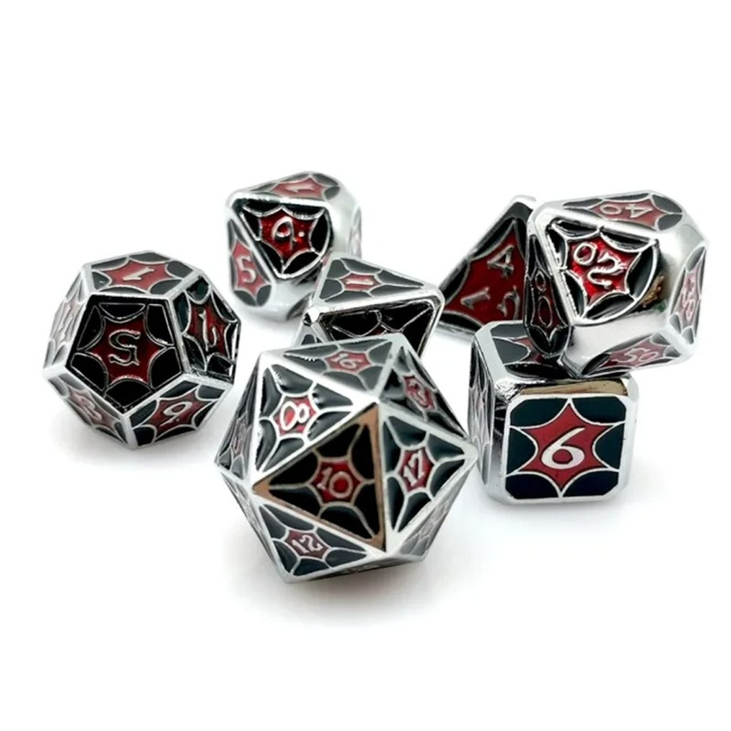 Widows Bite – 7 Piece Metal Polyhedral Dice Set & Dice Case