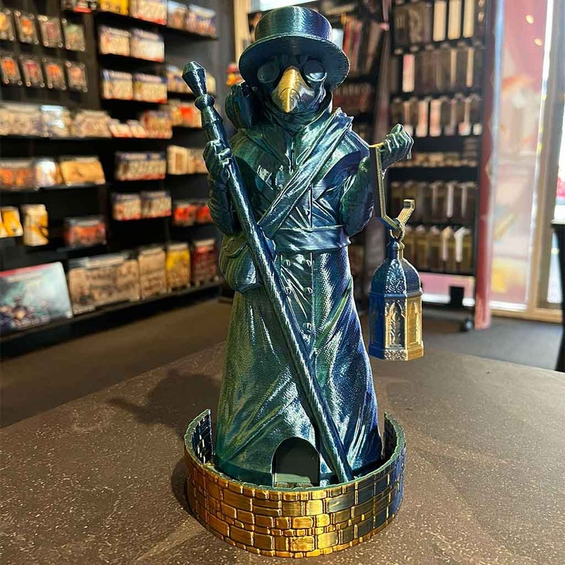3D Printed Dice Tower – Plague Doctor (Blue/Green/Yellow)