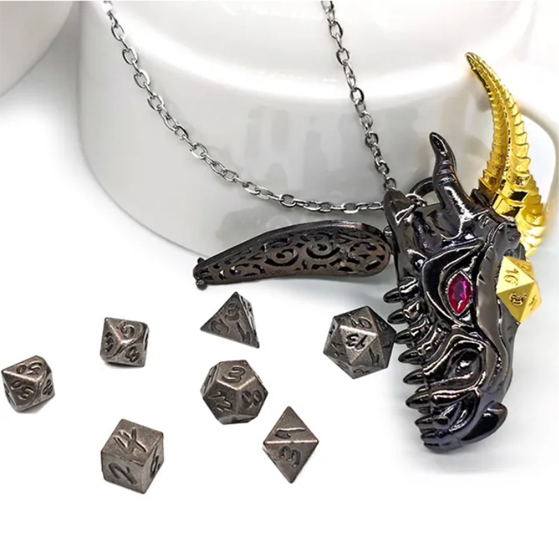 Dragon Dice Necklace  (Mini Metal Dice in Necklace Case)