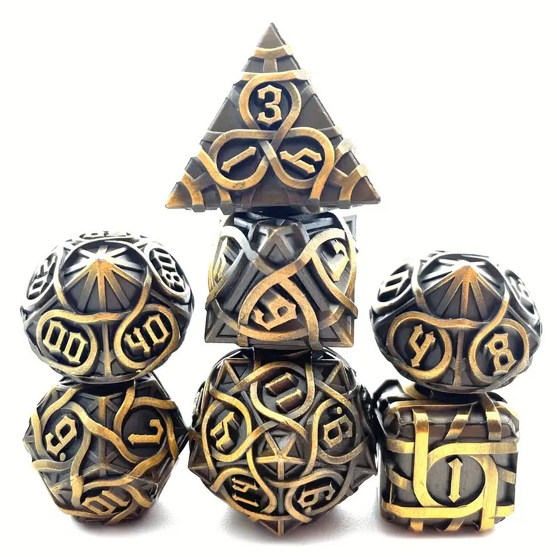 Gordian Knot  – 7 Piece Metal Polyhedral Dice Set & Dice Case
