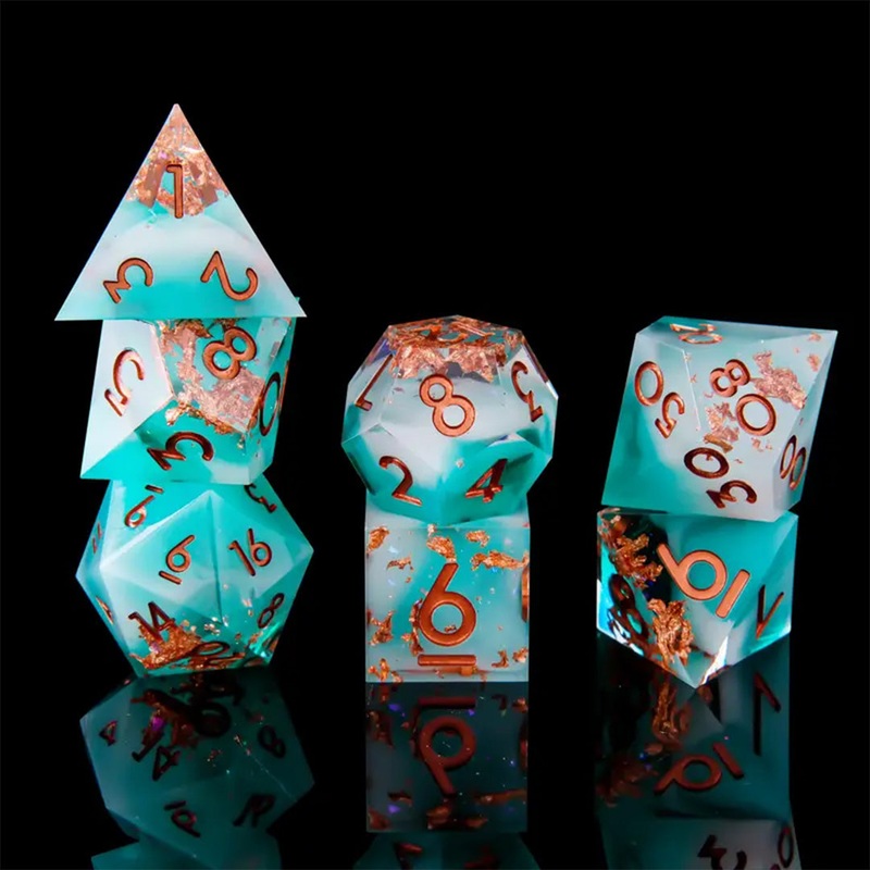 Elemental Gold – Handcrafted Sharp Edge Dice Set & Dice Case