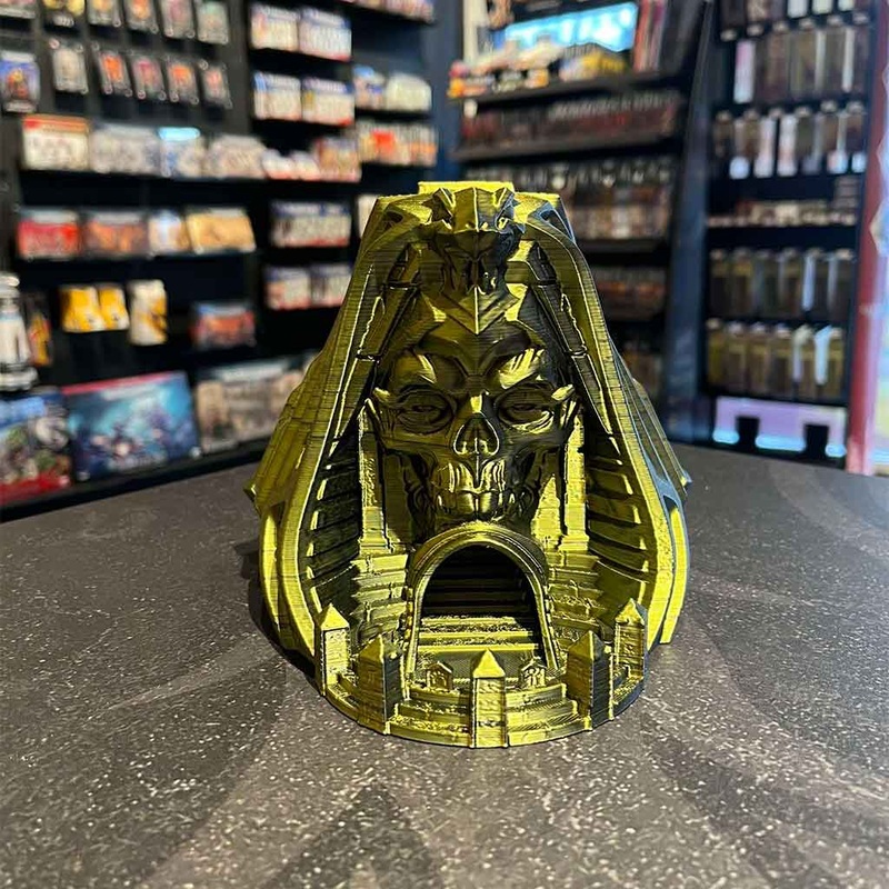 3D Printed Dice Tower – Pharaoh Skull (Green/Black)