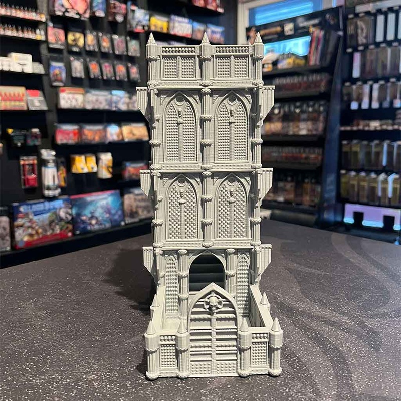 3D Printed Dice Tower – Cathedral (Grey)