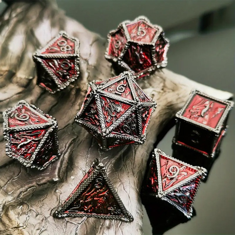 Blood Dragon – 7 Piece Metal Polyhedral Dice Set & Dice Case