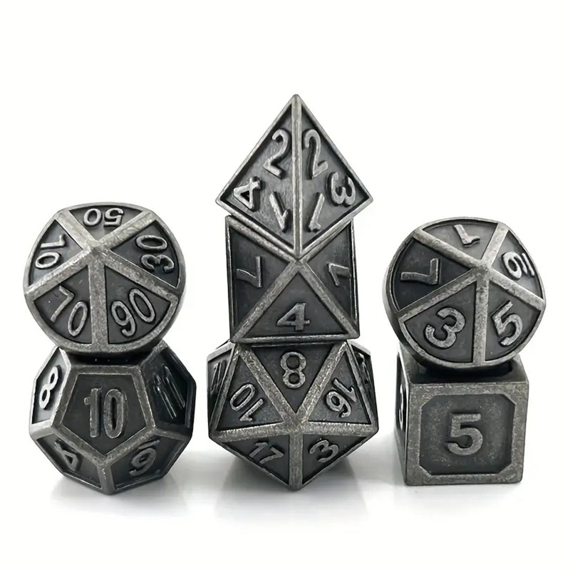 Diligent Dwarves – 7 Piece Metal Polyhedral Dice Set & Dice Case
