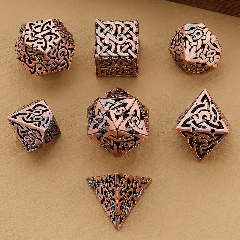 Valhalla’s Weave – 7 Piece Hollow Metal Polyhedral Dice Set & Dice Case