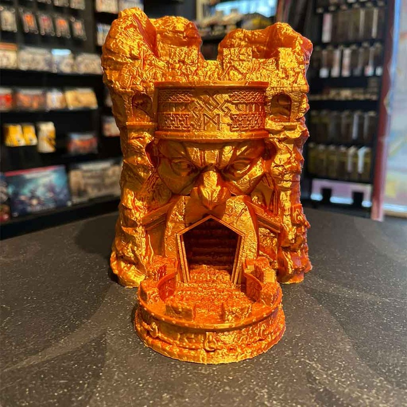 3D Printed Dice Tower – Dwarven Mountain (Orange/Yellow)