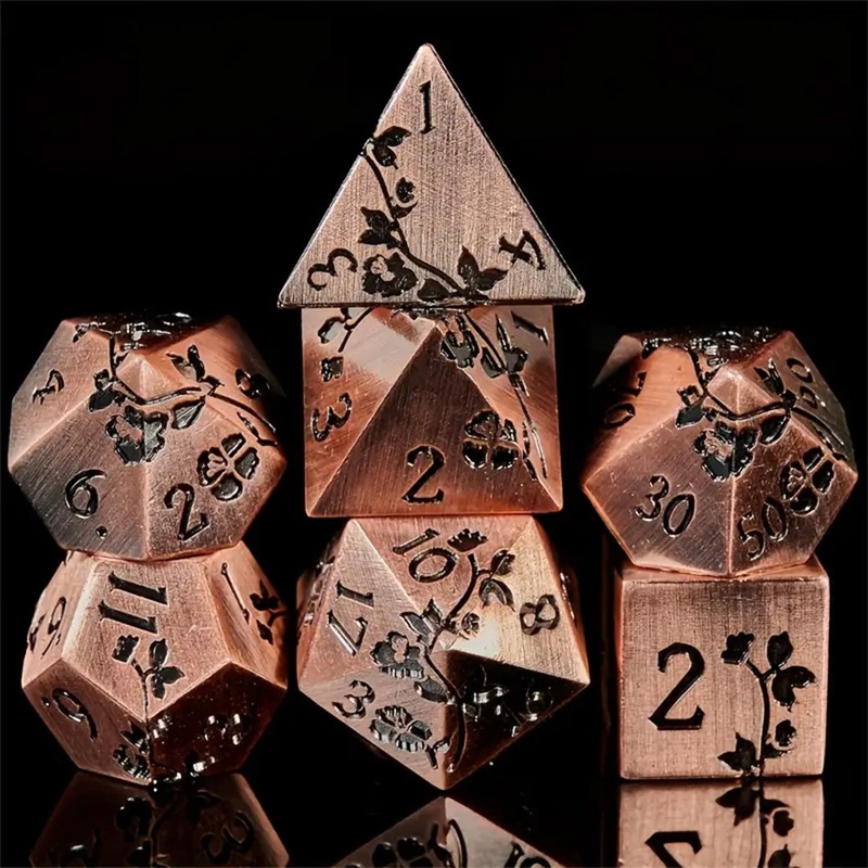 Ancestral Memories – 7 Piece Metal Polyhedral Dice Set & Dice Case