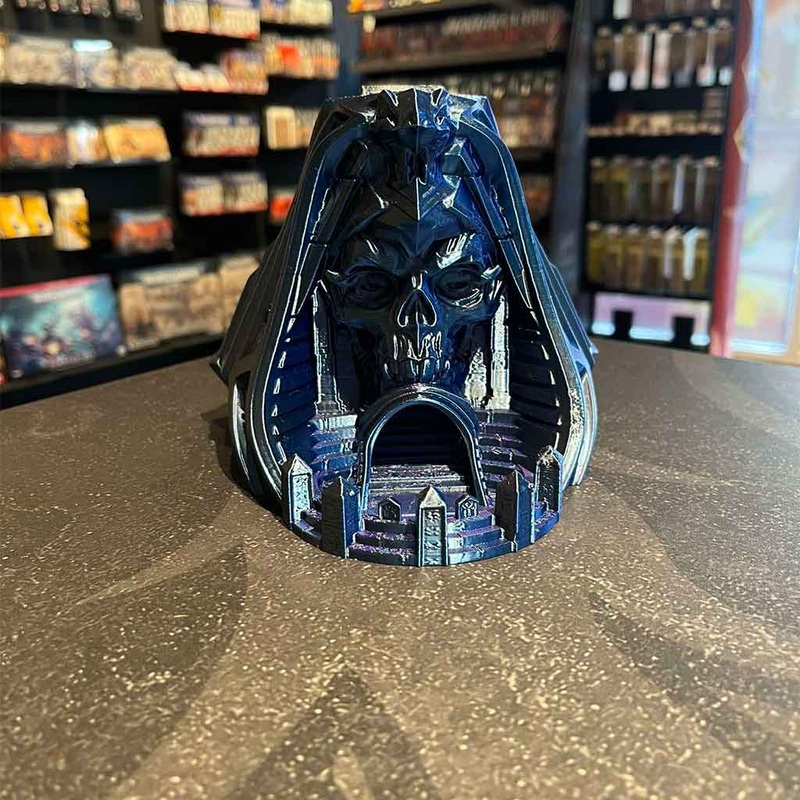 3D Printed Dice Tower – Pharaoh Skull (Purple/Blue)